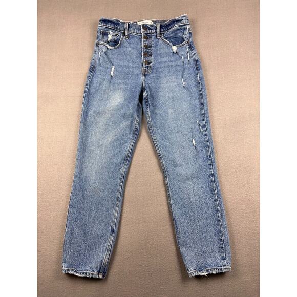Abercrombie & Fitch Denim - Abercrombie and Fitch The Mom High Rise Jeans Size 28/6 Blue Denim Button Fly